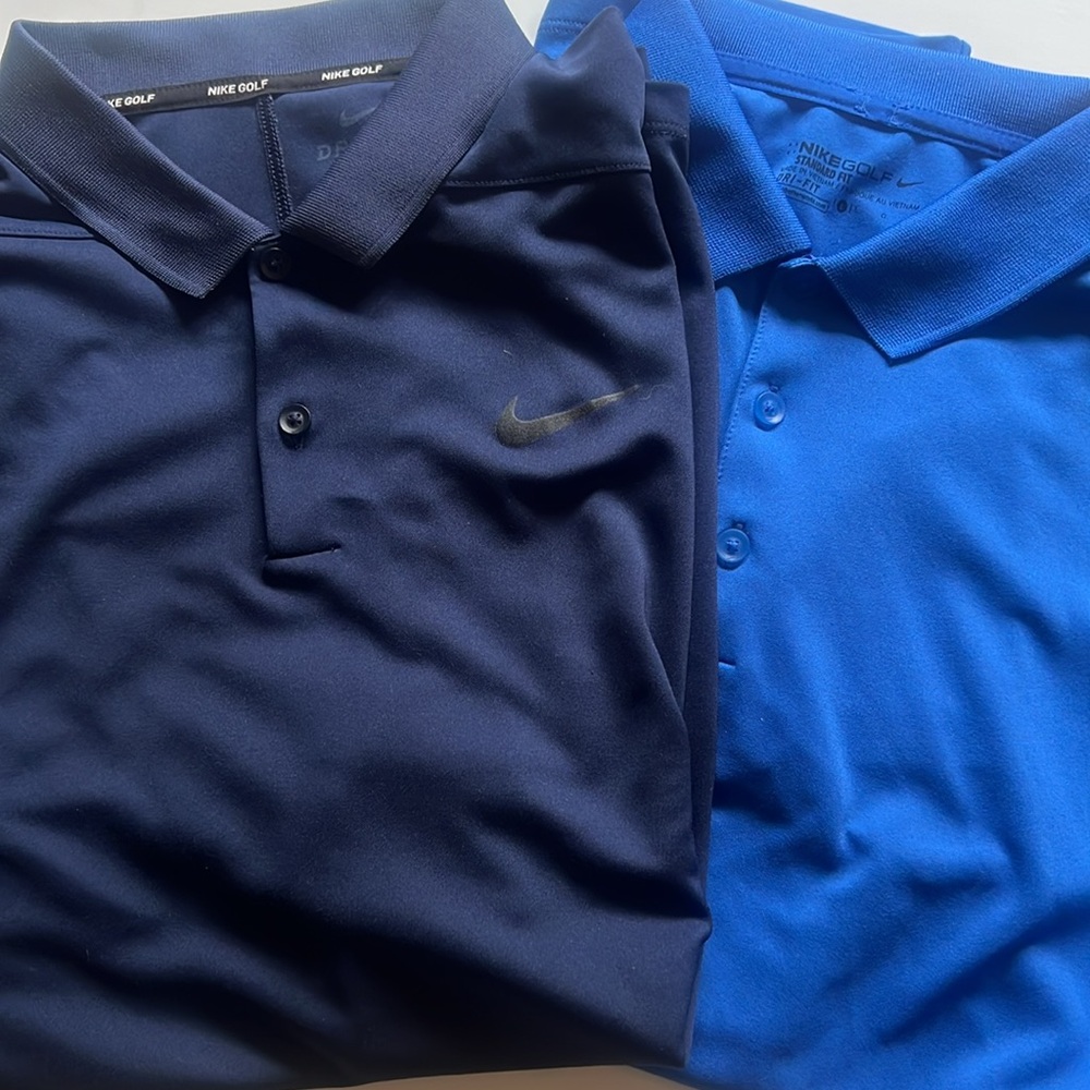 Nike Golf dry fit polo (x2). One Navy Blue and One Royal Blue. Size Large
